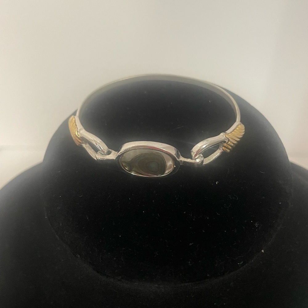 Elegant Silver and Gold Tone Women's Bracelet with Abalone Inlay from Avon